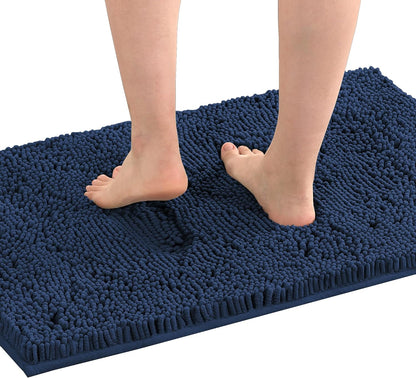 Bath Mat Bath Rug for Bathroom Luxury Chenille Bathroom Rug Mat Extra Soft and Absorbent Microfiber Shaggy Rugs Non Slip Rug Quick Dry Bath Mat Washable, 17 X 24 Inches, Navy