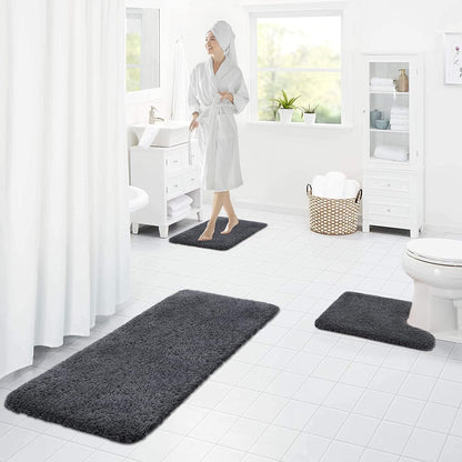 Microfiber Bathroom Rugs Set 2 Pieces - Shaggy Soft Thick Bath Mat, Non-Slip Machine Wash/Dry Absorbent Shower Bathroom Rugs and Mats Sets for Bathroom(20"X32"+20"X32", Charcoal Grey)