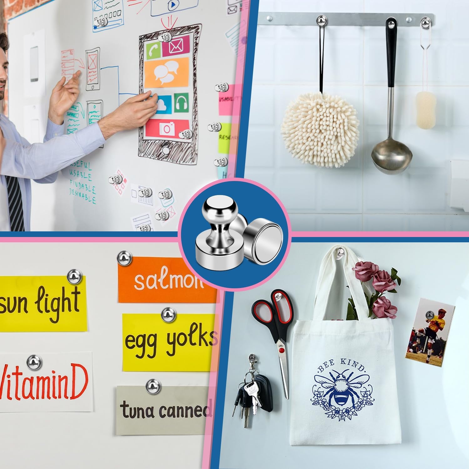 Black Magnetic Hooks, 28Lbs Strong Magnetic Hooks Heavy Duty 12Pack,Fridge Magnets, 18Pcs Refrigerator Magnets Strong Fridge Magnets for Whiteboard