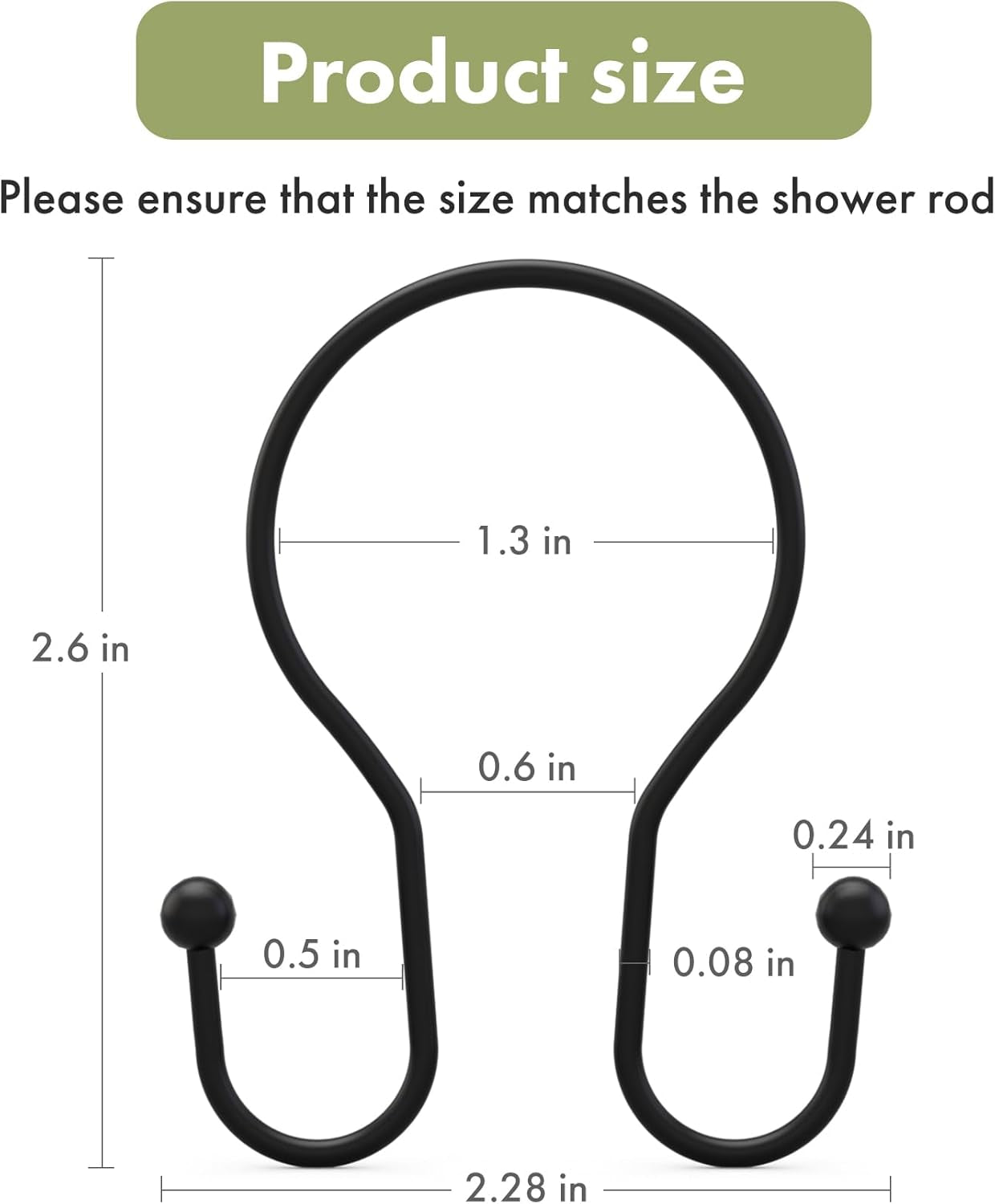 Shower Curtain Hooks Black Shower Curtain Rings, Simple Double Hook Shower Curtain Hooks Rust Proof, Smooth Sturdy Metal Shower Hooks for Shower Curtain Rod, 12 Pcs Shower Rod Hooks