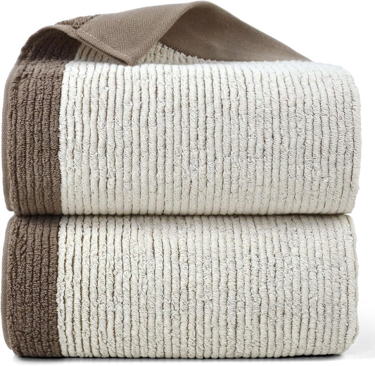Shower Towels for Bathroom - Ultra Soft Bath Towels Set of 2, 520 GSM, 500,000 Dense Loops per Side, Quick-Dry and Highly Absorbent, 54 X 28 Inches, Light-Brown