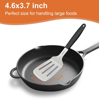 Stainless Steel Spatulas Set, Solid and Slotted Metal Turner Spatula for Cooking Cast Iron Skillet, Kitchen and Griddle Spatula with Full Tang Silicone Handle for Smash Burger, Pancake, Egg