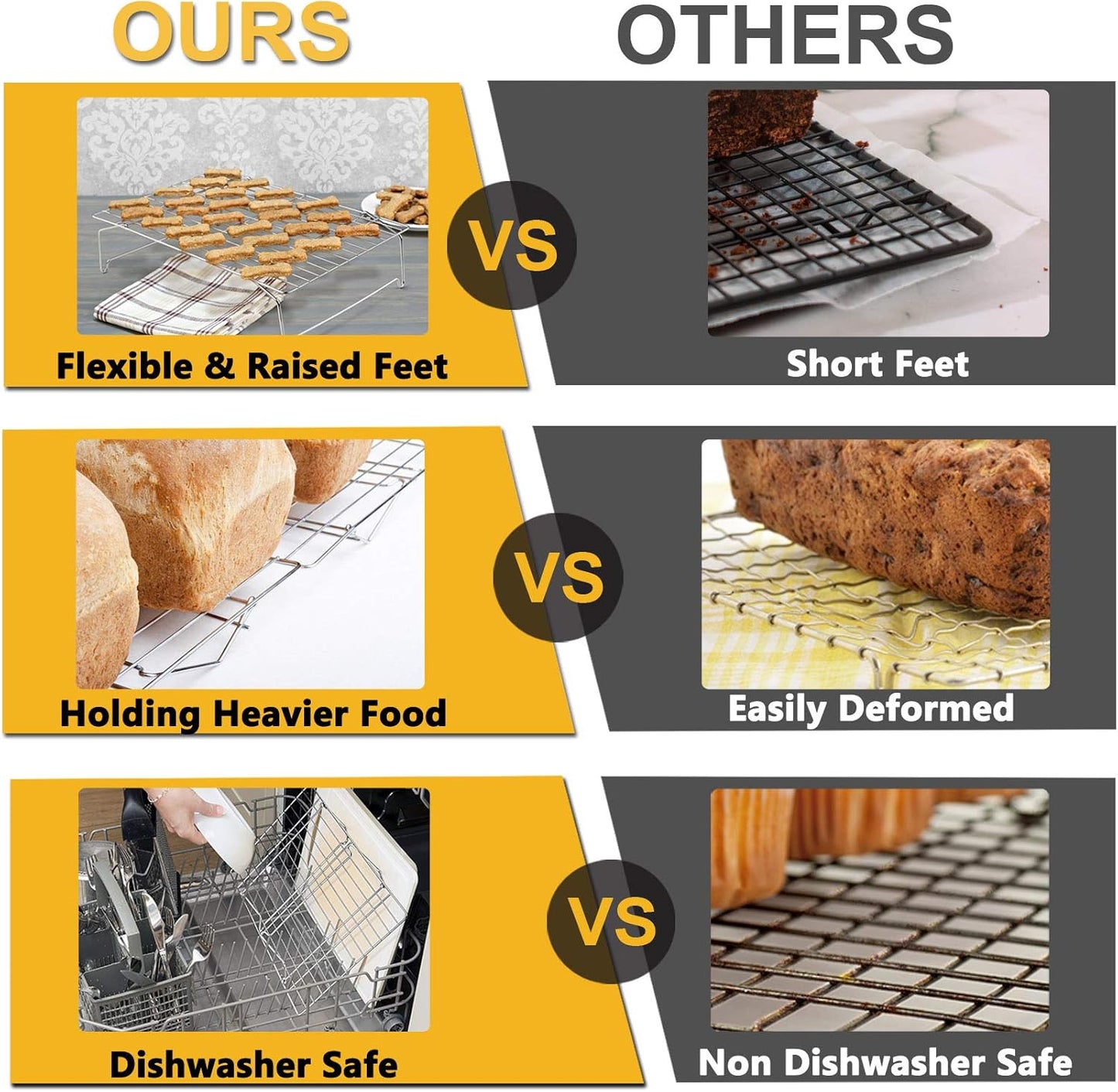 4-Tier Cooling Rack Set, Stainless Steel Stackable Baking Cooking Racks for Cooling Roasting Cooking, Raised & Folding Feet, Oven Safe & Easy Clean, 15" X 10", Silver