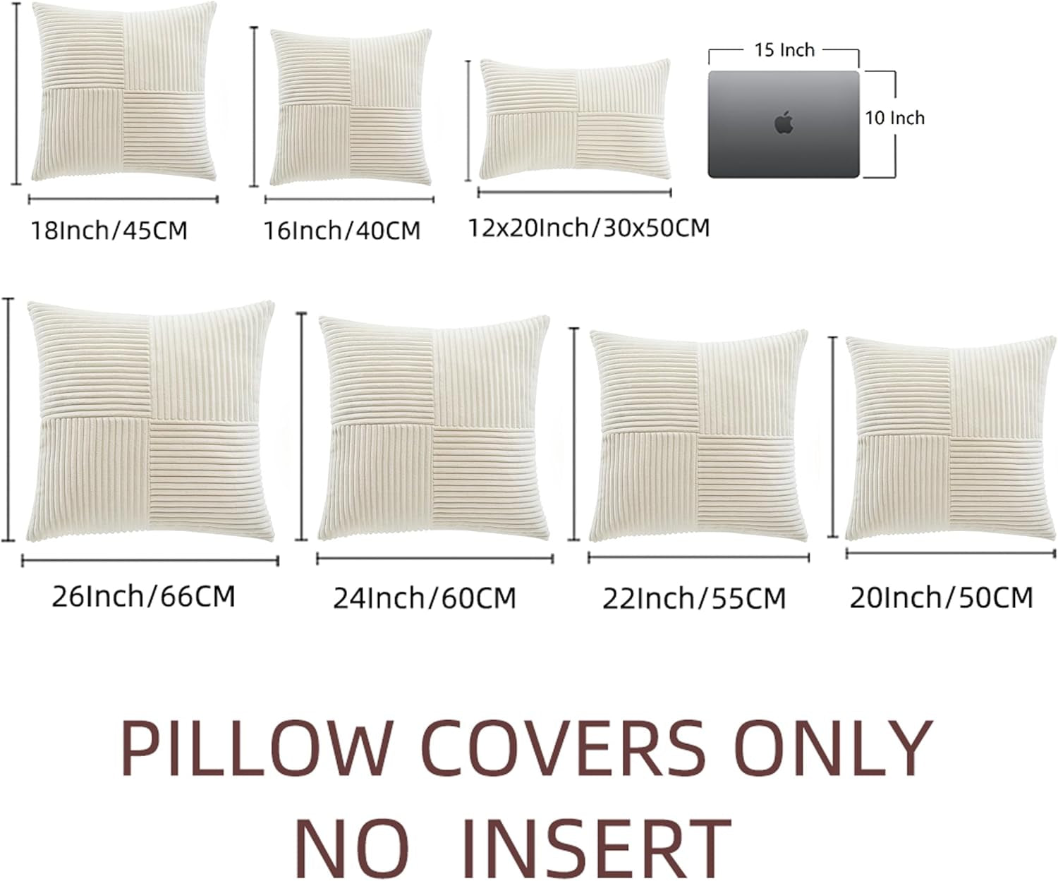 Cream Lumbar Decorative Throw Pillow Covers 12X20 Inch for Living Room Couch Bed Sofa, Rustic Farmhouse Boho Home Decor, Soft Striped Corduroy Rectangle Accent Cushion Case 30X50 Cm