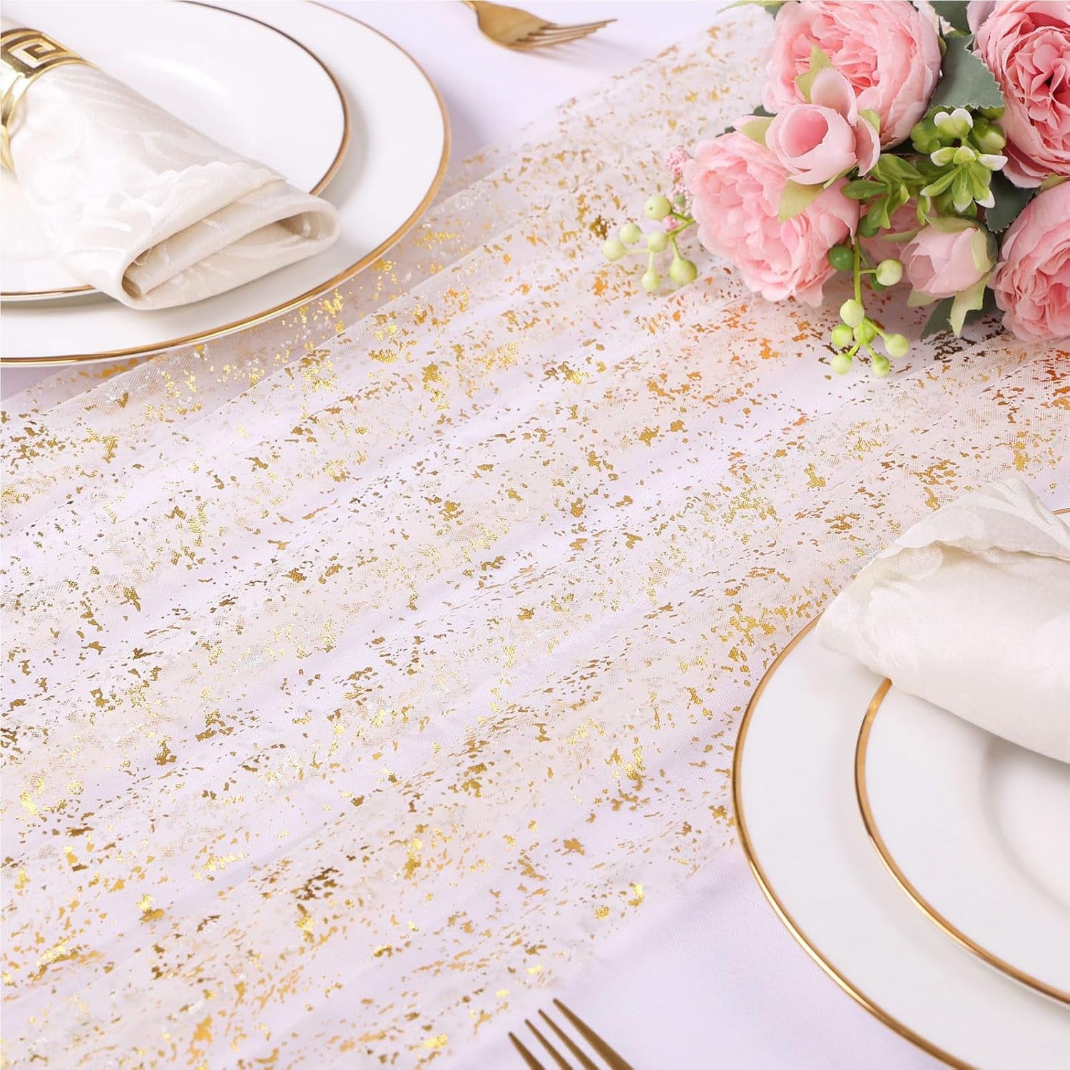 10 Ft Gold Table Runner 120 Inches Lightweight Reusable Cheesecloth Table Runner Suitable for Festivals Weddings Parties Sequin Table Runners or Daily Home Gold Party Decorations.