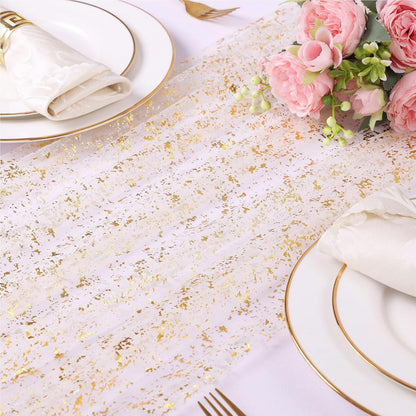 10 Ft Gold Table Runner 120 Inches Lightweight Reusable Cheesecloth Table Runner Suitable for Festivals Weddings Parties Sequin Table Runners or Daily Home Gold Party Decorations.