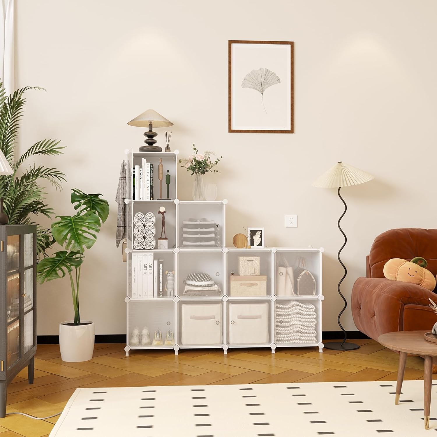 Cube Storage Closet Organizer 12 Cube Storage Shelves with Doors Closet Organizers and Storage Stackable Clothes Organizer for Bedroom, Home Office, White