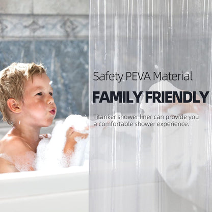 Shower Curtain Hooks Rings and Waterproof Lightweight 72 X 72 Inches PEVA Shower Curtain Liner, Clear