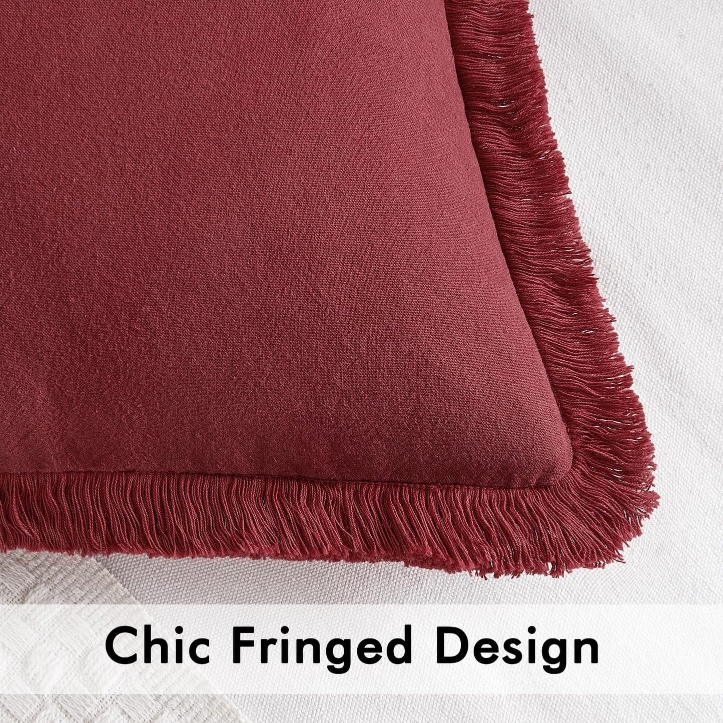 Throw Pillow Covers Boho Farmhouse 24X24 Christmas Set of 2 Decorative Burgundy Red Eruo Sham Couch with Fringe Chic Cotton Pillowcases Home Decor Accents for Cushion Soft Bed Living Room