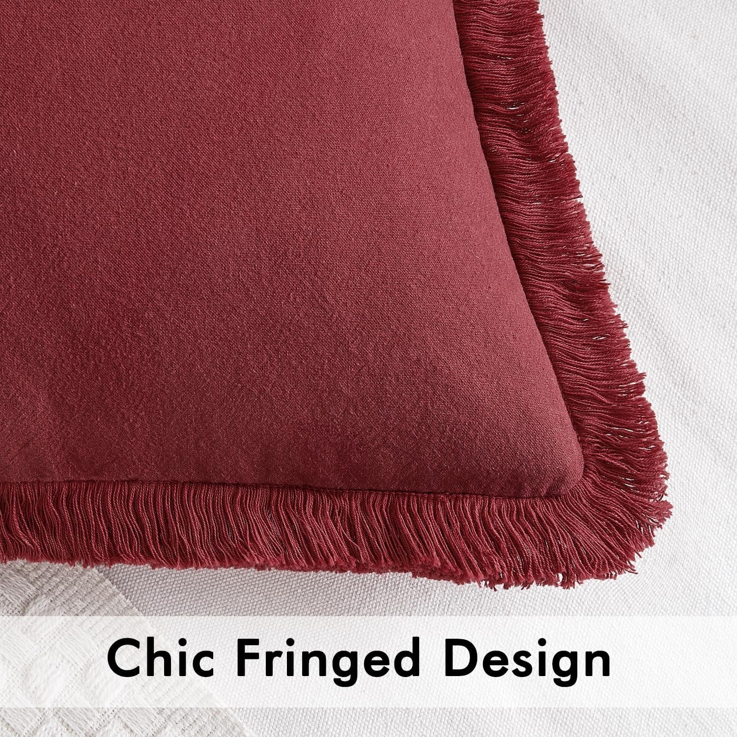 Throw Pillow Covers Boho Farmhouse 24X24 Christmas Set of 2 Decorative Burgundy Red Eruo Sham Couch with Fringe Chic Cotton Pillowcases Home Decor Accents for Cushion Soft Bed Living Room