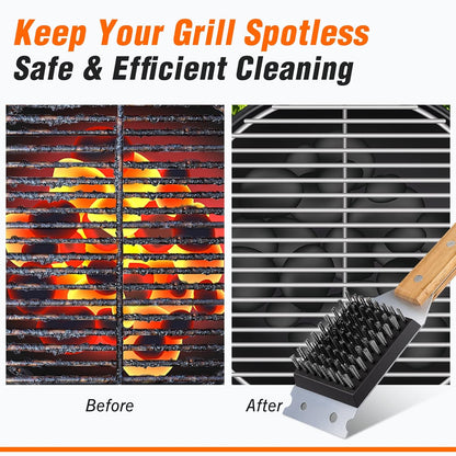 Grill Brush and Scraper, BBQ Grill Cleaning Brush Kit, Safe Wire Scrubber, Universal Fit BBQ Cleaner Accessories for All Grates