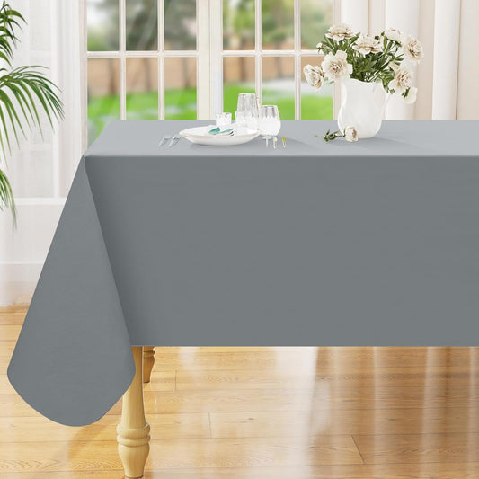 Rectangle Tablecloth 60 x 84 Inches, Waterproof and Wipeable Vinyl Protector, Oil-Resistant Plastic Cover for Dining, Picnics, Camping, and Outdoor Use, Grey