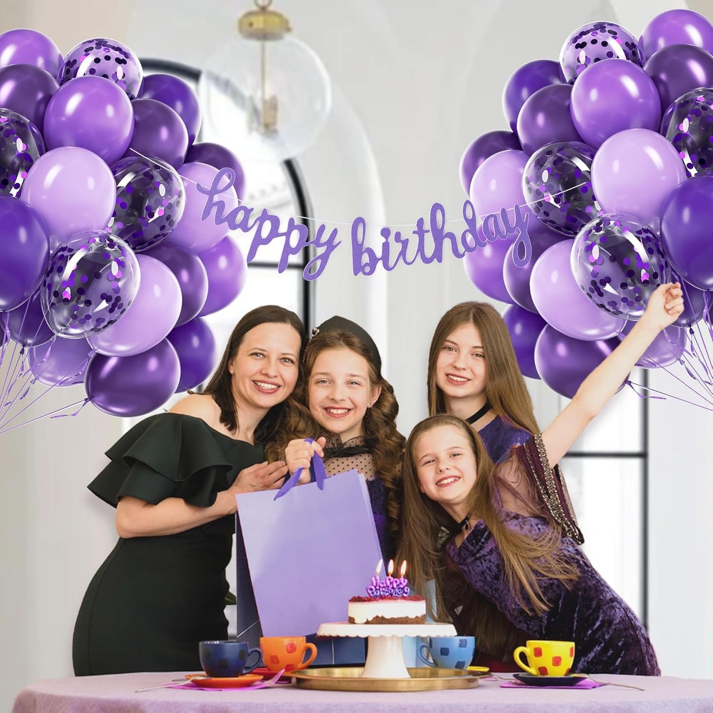 60Pcs Purple Balloons 12Inch with Metallic Pastel Dark Purple Confetti Balloons for Purple Birthday Wedding Baby Shower Party Decorations