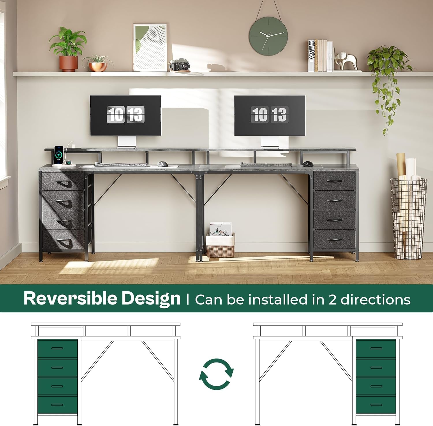 47-Inch Computer Desk with Integrated Power Outlets and LED Lighting, Gaming and Office Desk with Four Drawers and Monitor Stand, Ideal for Home Offices and Small Spaces, Gray