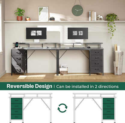 47-Inch Computer Desk with Integrated Power Outlets and LED Lighting, Gaming and Office Desk with Four Drawers and Monitor Stand, Ideal for Home Offices and Small Spaces, Gray