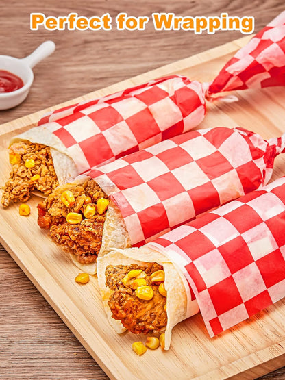 12 X 12 Inches Wax Paper for Food, 500 Pcs Non-Stick Hamburger Patty Paper, Square Sandwich Separators Wrapping Paper, for Lunch, Restaurants, Barbecues, Picnics, Parties, Red Plaid