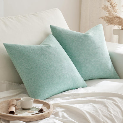 Pack of 2 Decorative Farmhouse Linen Pillow Covers Rustic Boho Accent Outdoor Couch Throw Pillow Covers for Cushion Bed Sofa Living Room Home Decor 18X18 Inch Aqua Green