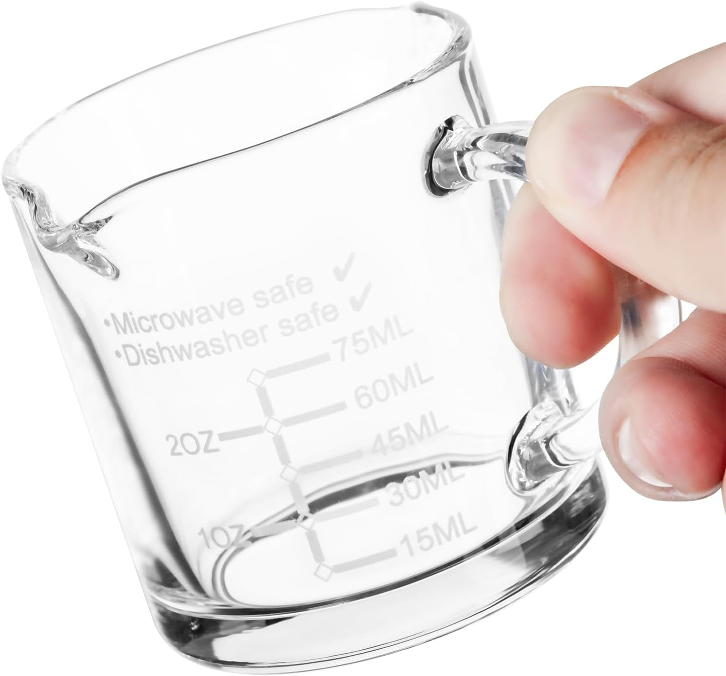 Ackers Etched Scale Espresso Cup with Handle, Thickened Bottom and Wall, Double V-Shaped Spout,2.5Oz Milk Frothing Pitcher,75Ml Milk Cup with Handle, Espresso Accessory(Pack of 2)