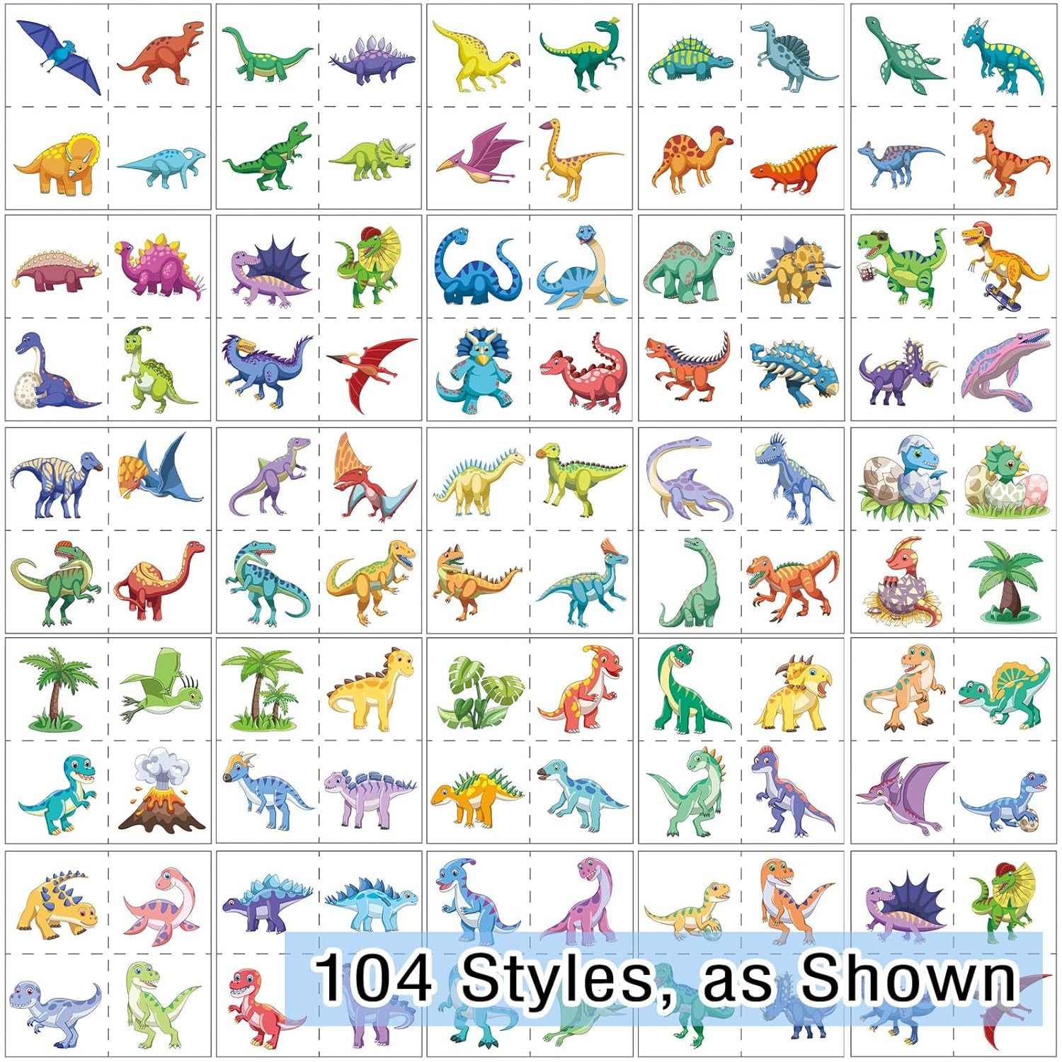 104 PCS Dinosaur Temporary Tattoos for Kids Party Supplies, Temp Tattoo Stickers for Kids Girls Boys Birthday Party Favors Activities