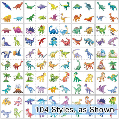 104 PCS Dinosaur Temporary Tattoos for Kids Party Supplies, Temp Tattoo Stickers for Kids Girls Boys Birthday Party Favors Activities