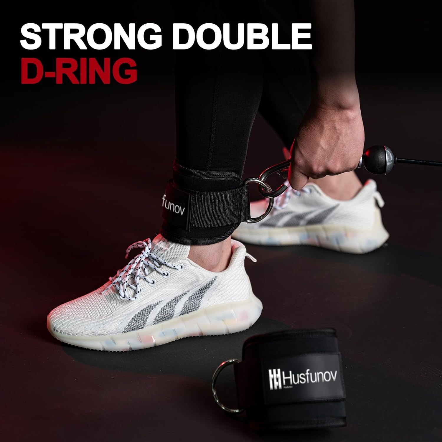Ankle Strap for Cable Machine, Adjustable Cable Kick Back Ankle Strap with Neoprene Padding, Double D-Rings Design Ankle Resistance Band