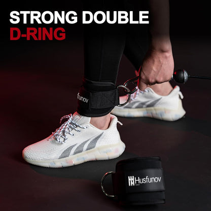 Ankle Strap for Cable Machine, Adjustable Cable Kick Back Ankle Strap with Neoprene Padding, Double D-Rings Design Ankle Resistance Band