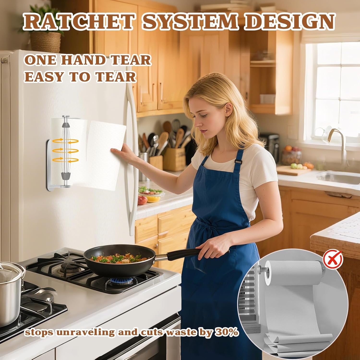 Magnetic Paper Towel Holder for Fridge - No Drill, One Hand Tear with Ratchet Mechanism, Silver, Self-Adhesive & Wall Mount for Kitchen, RV, Garage