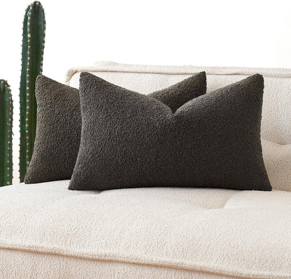 Textured Boucle Throw Pillow Cover Dark Coffee Accent Solid Lumbar Pillow Case Decorative Soft Pack of 1 Couch Cushion Chair Sofa Bedroom Livingroom Home Decor,12X20 Inch