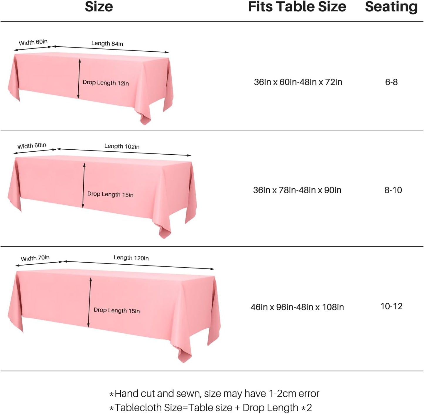 2PCS Blush Pink Table Cloth for Rectangle Table - 60 X 84 Inch Tablecloths Rectangular Waterproof Washable Wrinkle Resistant for 6 FT Tables Wedding Cocktail Party