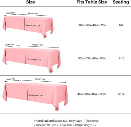 2PCS Blush Pink Table Cloth for Rectangle Table - 60 X 84 Inch Tablecloths Rectangular Waterproof Washable Wrinkle Resistant for 6 FT Tables Wedding Cocktail Party