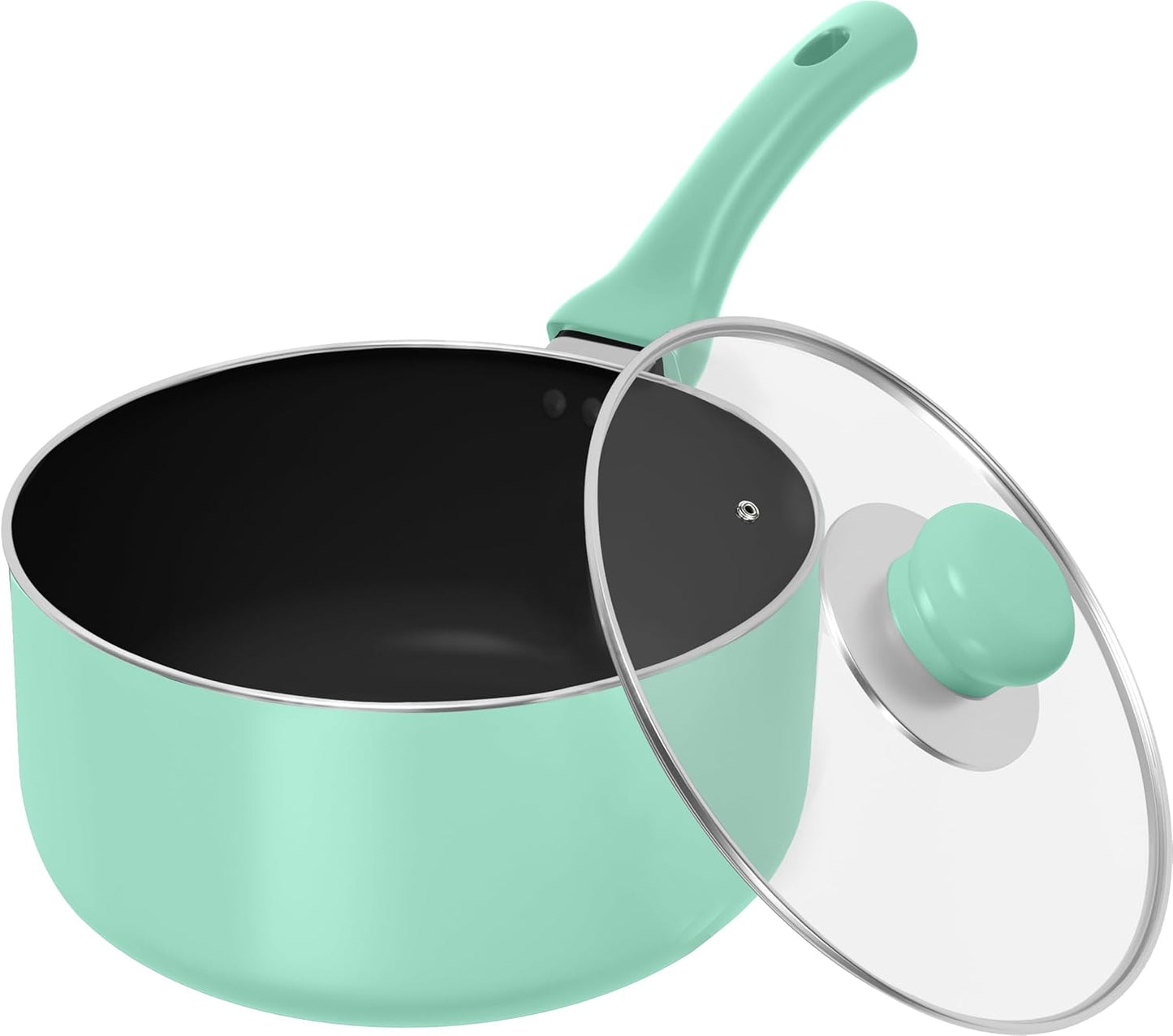 Detachable Handle Nonstick Saucepan with Glass Lid, Multipurpose Use for Home, Kitchen or Restaurant (Green)