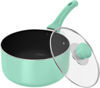 Detachable Handle Nonstick Saucepan with Glass Lid, Multipurpose Use for Home, Kitchen or Restaurant (Green)