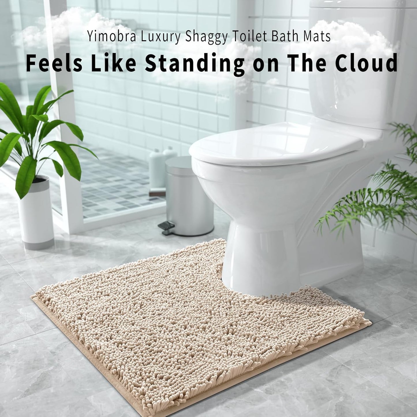 Chenille Toilet Rug U-Shaped Washable - 24"X20" Non Slip Contour Bath Mat - Super Luxury Soft Absorbent Quick Dry Rugs for Bathroom Toilet Base - Light Brown