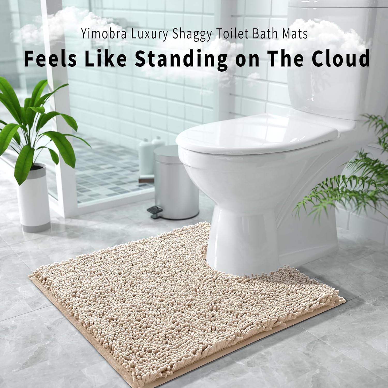 Chenille Toilet Rug U-Shaped Washable - 24"X20" Non Slip Contour Bath Mat - Super Luxury Soft Absorbent Quick Dry Rugs for Bathroom Toilet Base - Light Brown