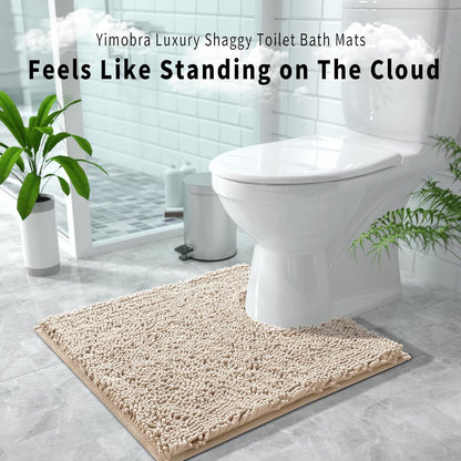 Chenille Toilet Rug U-Shaped Washable - 24"X20" Non Slip Contour Bath Mat - Super Luxury Soft Absorbent Quick Dry Rugs for Bathroom Toilet Base - Light Brown