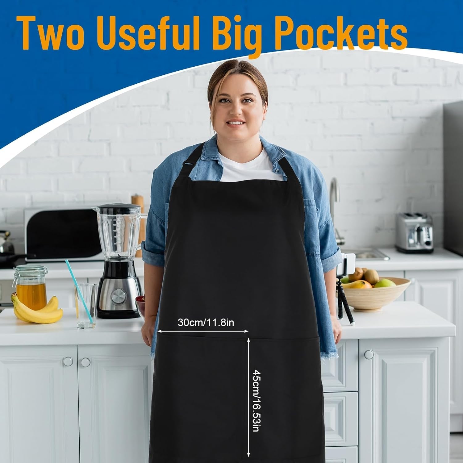 plus Size Aprons for Women with Pockets Adjustable Blooming Waterproof Aprons for Kitchen, Cooking (Black)