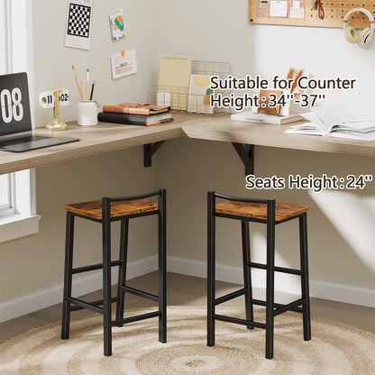 Adjustable Barstools, Bar Stools Set of 2, 24" Counter Height Stools, Modern Bar Stool with Footrest, Bar Chairs for Bar, Kitchen Lsland, Dining Room, Brown