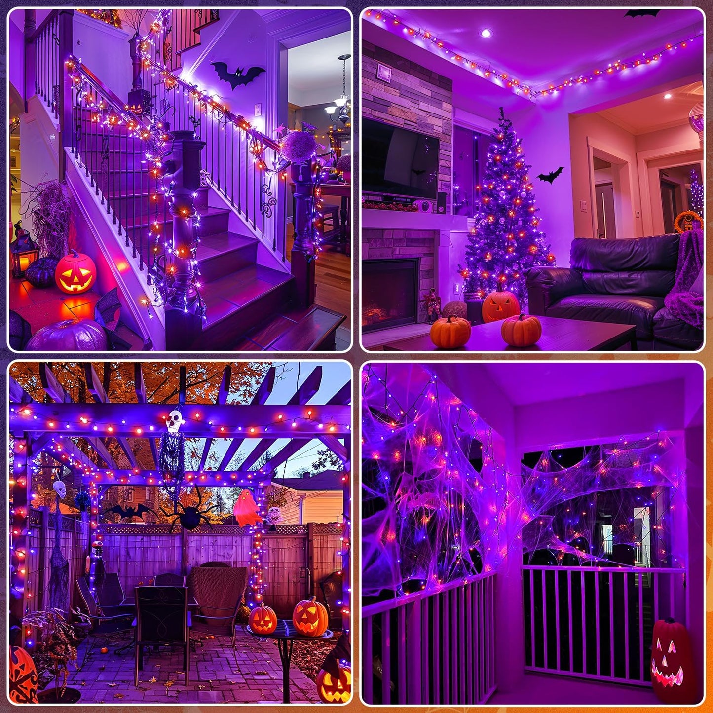 Orange and Purple Halloween Lights: 132Ft 400 LED String Lights Plug in - Halloween Lights Indoor Outdoor for Yard Tree Porch
