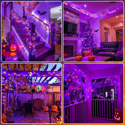 Orange and Purple Halloween Lights: 132Ft 400 LED String Lights Plug in - Halloween Lights Indoor Outdoor for Yard Tree Porch