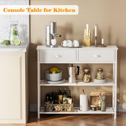 30'' Entryway Table, White Console Table with Storage, Narrow Sofa Table with 2 Drawers and 2 Shelves for Hallway, Living Room, Bedroom, Foyer, Couch, Tv