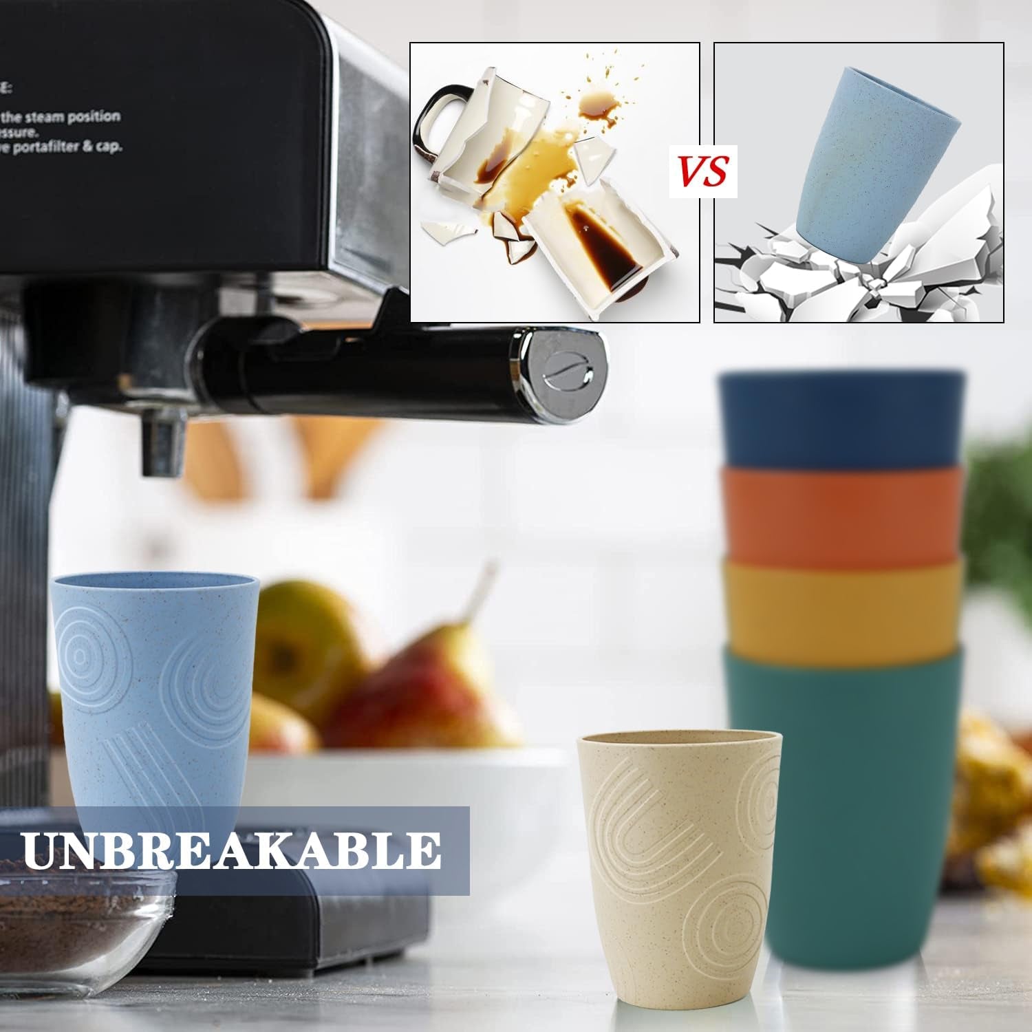 Premium Unbreakable Wheat Straw Drinking Glasses - Set of 6 Reusable Dishwasher Safe Tumblers (12 OZ)