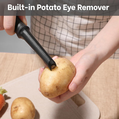 Swivel Vegetable Peeler, Razor-Sharp Smooth Peeling Stainless Steel Blades, Ergonomic Comfort Non-Slip Rubber Handle, Durable Kitchen Peeler Tool with Potato Eye Remover, Dishwasher Safe, Black