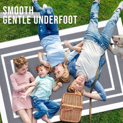 Outdoor Rug 5X8 Ft Waterproof, Reversible Outdoor Plastic Straw Rug, RV Mat, Indoor Outdoor Carpet Clearance for Patio, Camping, Balcony, Deck, Backyard, Grey & White