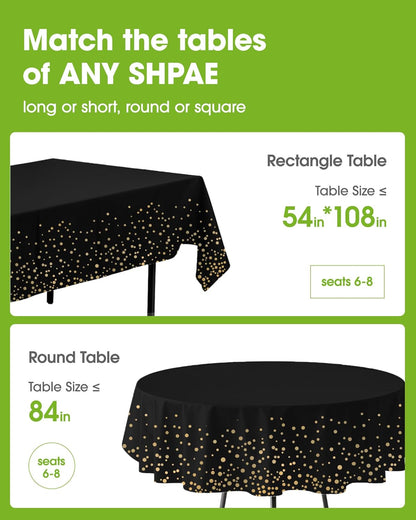 Plastic Table Cloth Disposable 10 Pack, 54 X 108 Inch Table Cloths, Graduation Decorations Class of 2025, Graduation Tablecloths, Rectangle, Plastic Cover, Leakproof & Sturdy, Black and Gold