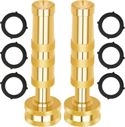Brass Hose Nozzle – High Pressure Jet Nozzles 2 Pack, Heavy Duty Sprayer for Garden Hoses, Adjustable Spray Gun, Solid Twist Water Hose Nozzle for Patio, Lawn, Car Wash, Extra 6 Rubber Washers
