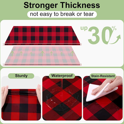 3 Packs Gingham Disposable Table Cloth, 54 X 108 Inch Waterproof Plastic Tablecloth, Rectangle Black and Red Checkered Table Covers for Picnic, Birthday, Party