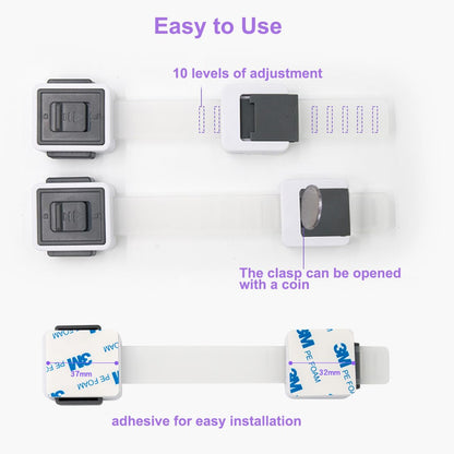 Child Proof Cabinet Locks, 4 Pack Child Locks for Drawer Cupboard Dishwasher Cupboard Pantry and Toilet. Adhesive Safety Baby Proofing Fridge Lock for Kids and Toddler