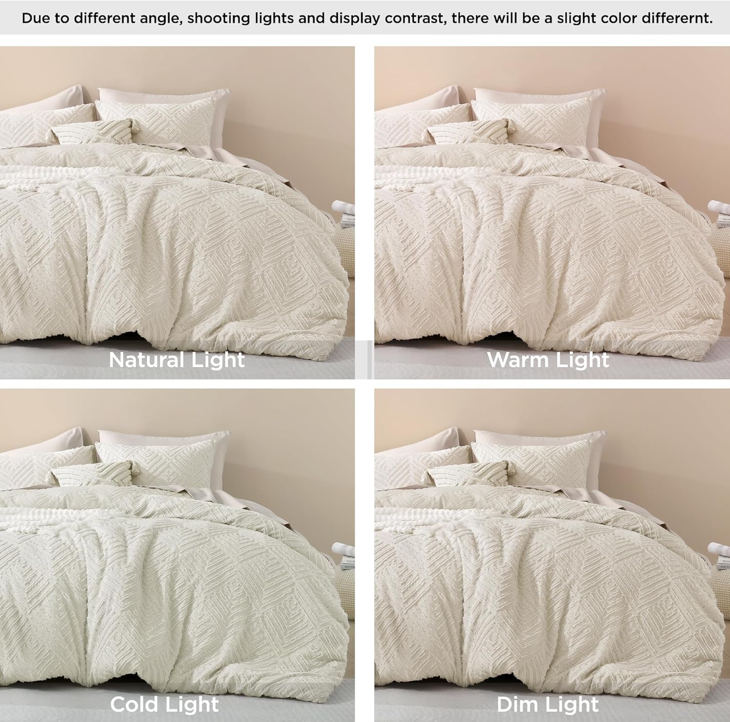 King Size Comforter Set Beige, 3 Pieces Cream Tufted Boho Farmhouse Bedding Comforter Sets, Lightweight Fluffy Comforter Bed Set for All Season (104X90In Comforter and 2 Pillowcases)