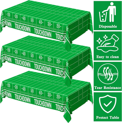 Football Party Supplies - 3PCS Touchdown Tablecloths, Disposable Tablecloths, Plastic Table Cover, Touchdown Theme Table Runner for Game Day, Birthday Party Decorations
