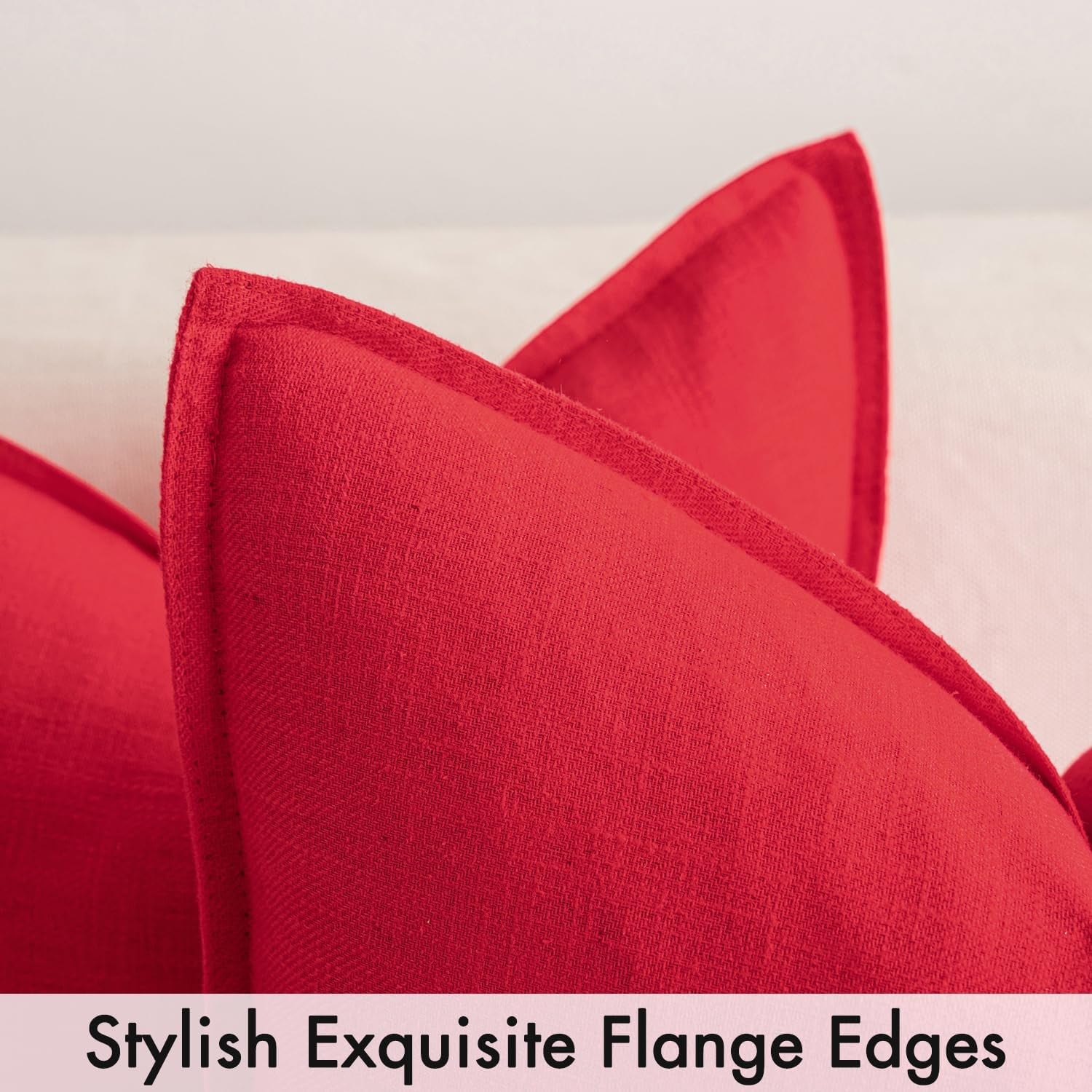 Set of 2 Decorative Linen Pillow Covers, 18x18 Inches, Red Farmhouse Solid Neutral Throw Pillowcases for Sofa, Couch, and Bed Decor in Living Room